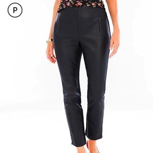 Petite Juliet Chico's Faux Leather Front Black Crop Pant.